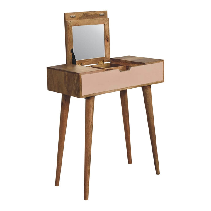Mini Pink Dressing Table - Solid Mango Wood Vanity Table for Bedroom - product view 5 showing handcrafted solid mango...