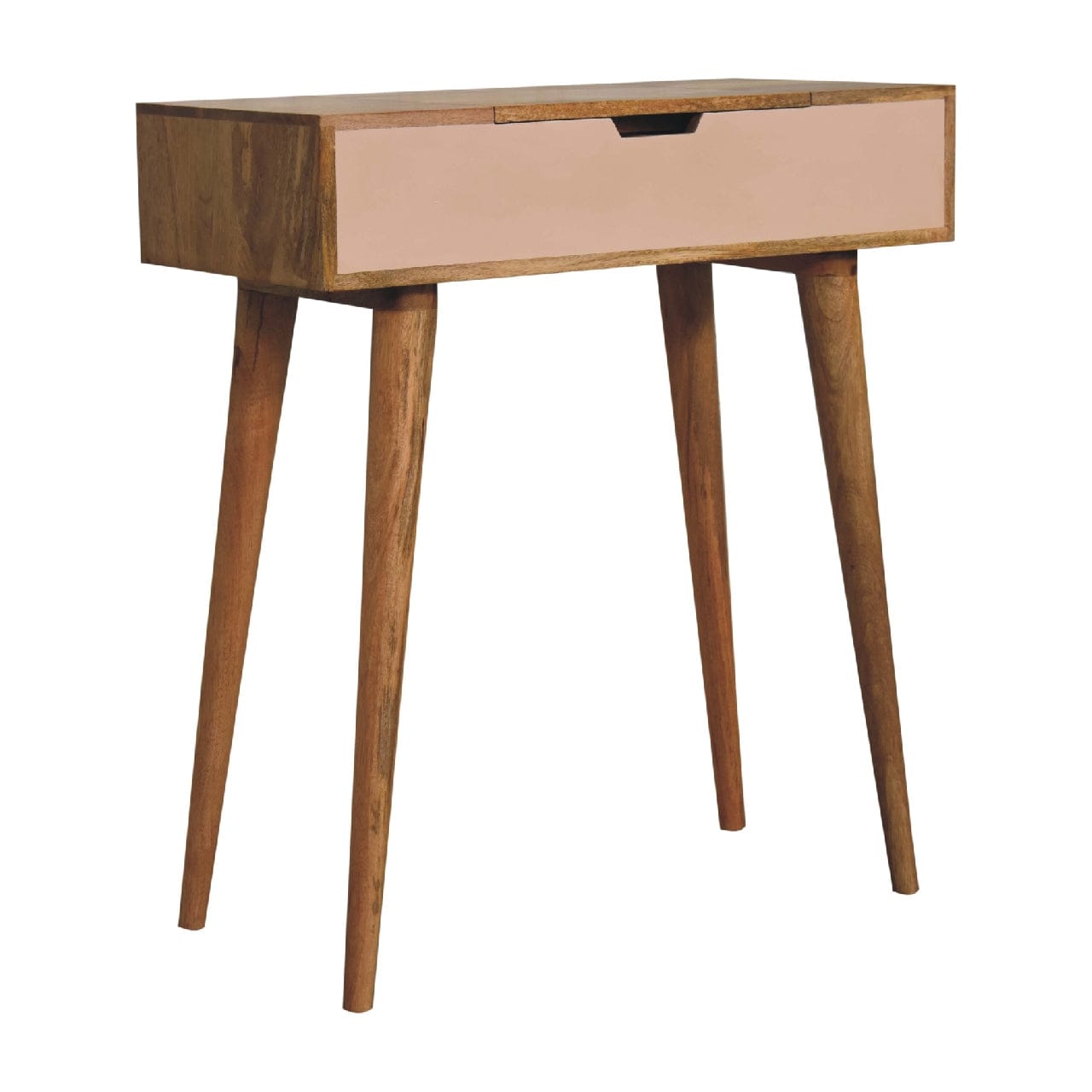 Mini Pink Dressing Table - Solid Mango Wood Vanity Table for Bedroom - product view 3 showing handcrafted solid mango...