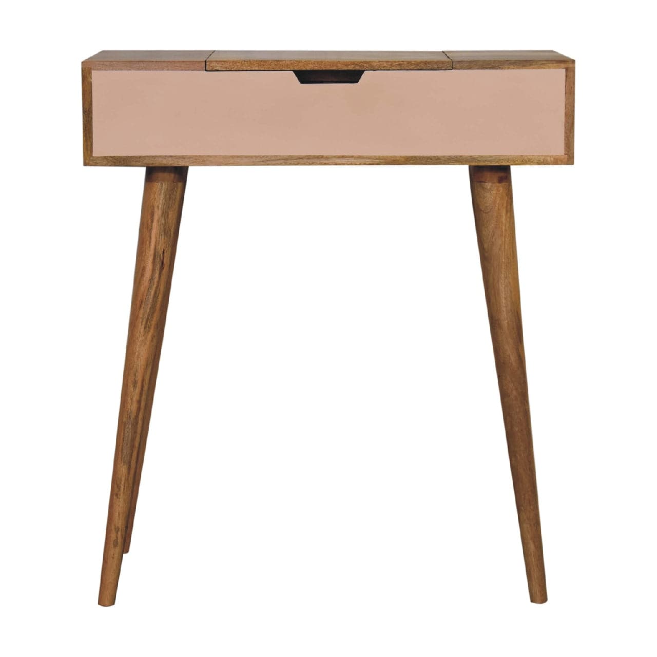 Mini Pink Dressing Table - Solid Mango Wood Vanity Table for Bedroom - product view 2 showing handcrafted solid mango...