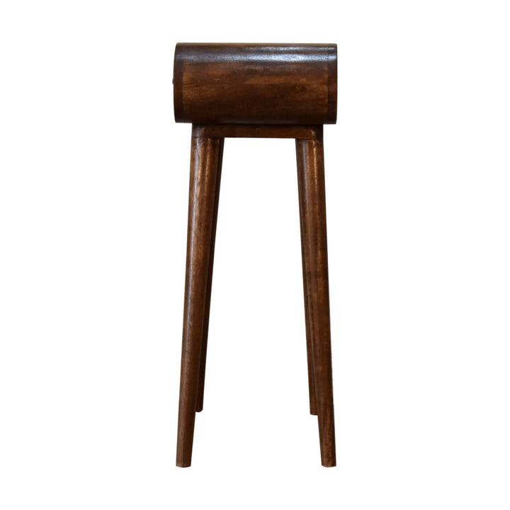 Mini Round Chestnut Console Table - Entryway & Hallway Table in Solid Mango Wood - product view 9 showing handcrafted...