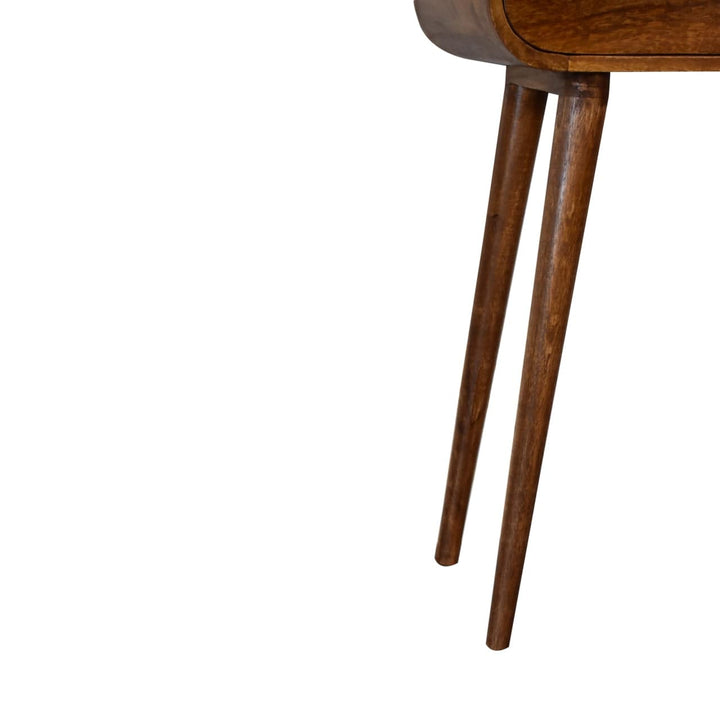 Mini Round Chestnut Console Table - Entryway & Hallway Table in Solid Mango Wood - product view 8 showing handcrafted...