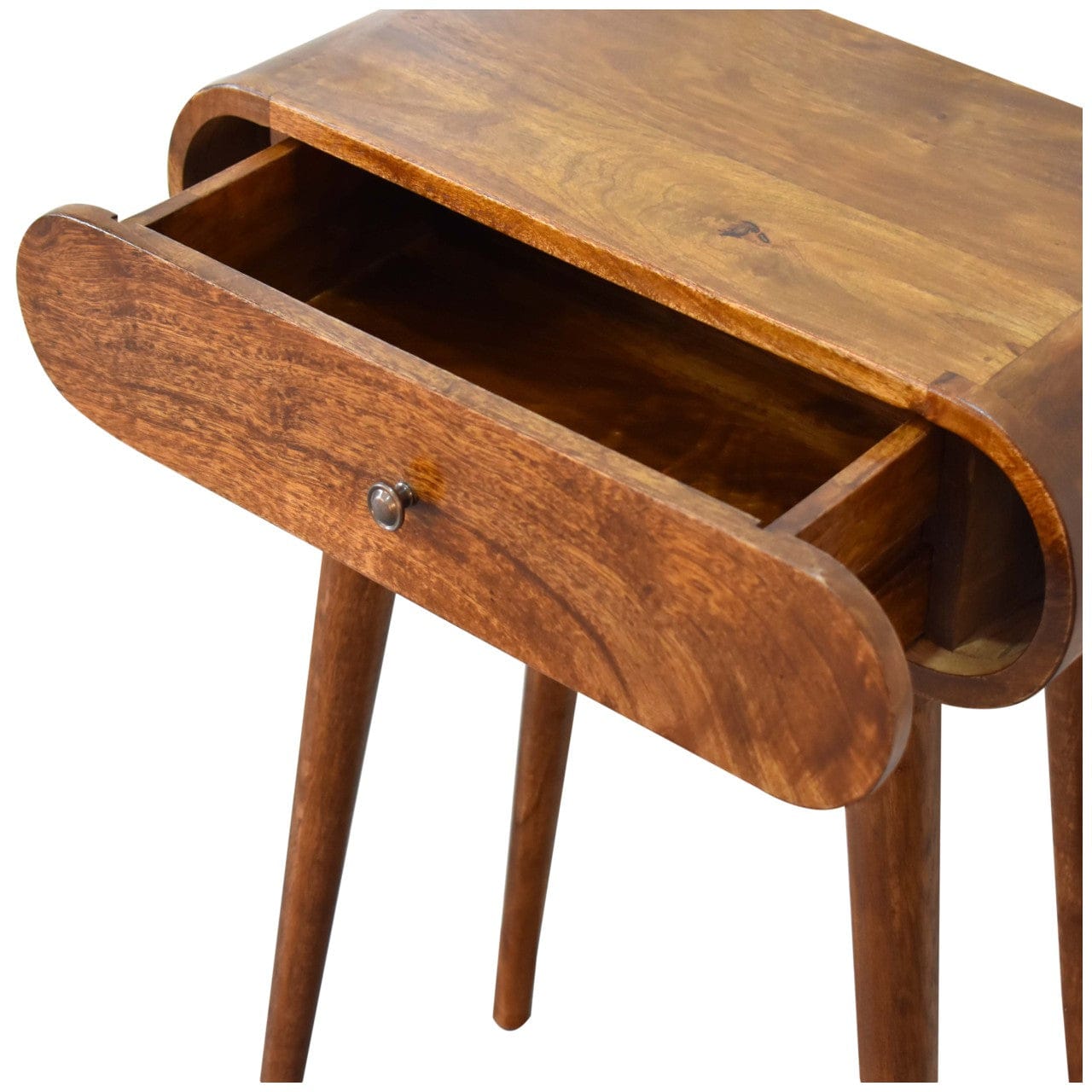 Mini Round Chestnut Console Table - Entryway & Hallway Table in Solid Mango Wood - product view 7 showing handcrafted...
