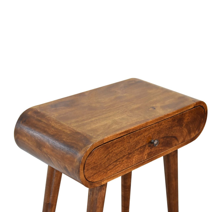 Mini Round Chestnut Console Table - Entryway & Hallway Table in Solid Mango Wood - product view 6 showing handcrafted...