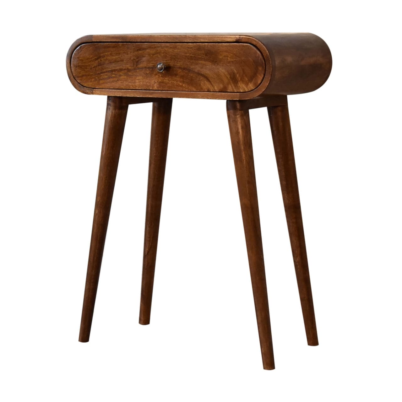 Mini Round Chestnut Console Table - Entryway & Hallway Table in Solid Mango Wood - product view 2 showing handcrafted...