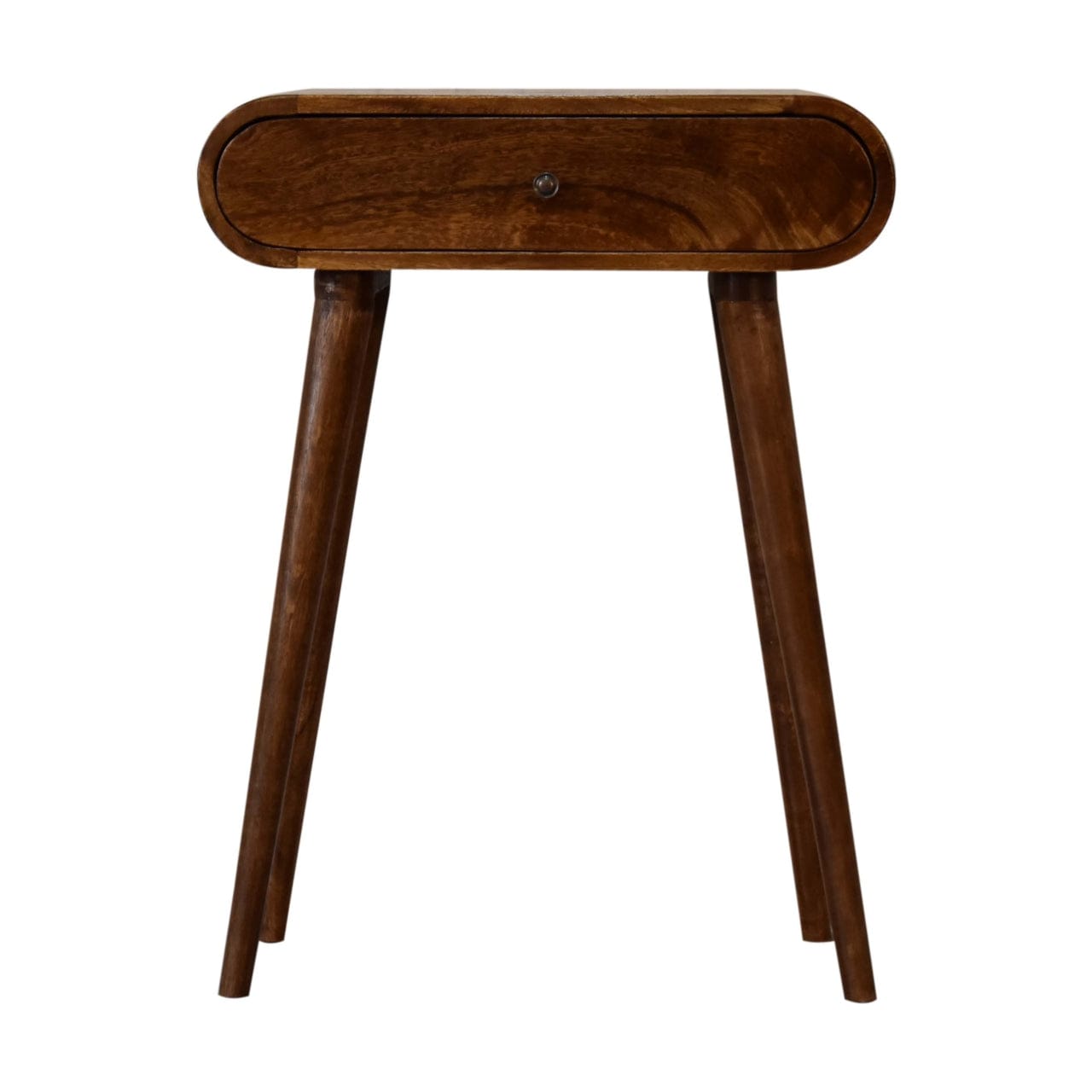 Mini Round Chestnut Console Table - Entryway & Hallway Table in Solid Mango Wood - product view 3 showing handcrafted...