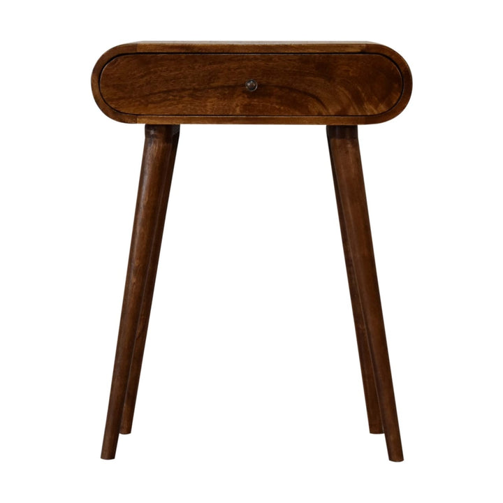 Mini Round Chestnut Console Table - Entryway & Hallway Table in Solid Mango Wood - product view 3 showing handcrafted...
