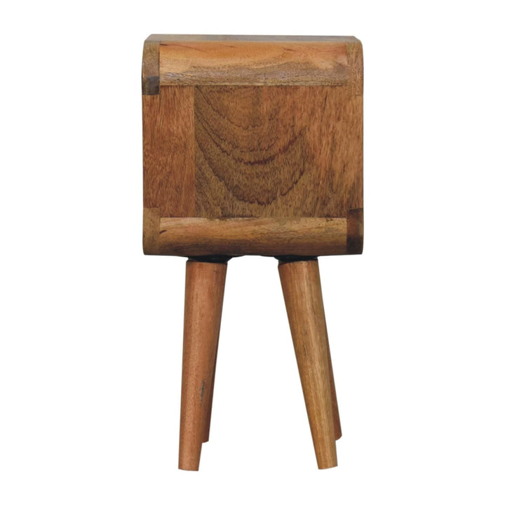 Minimalist Extra Mini Open Curved Oak-ish Nightstand - Solid Mango Wood Bedside Table for Bedroom - product view 9...