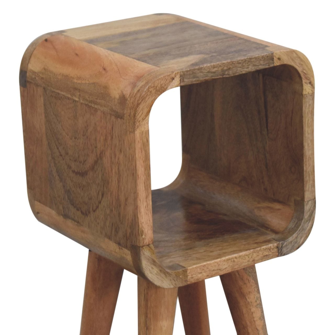Minimalist Extra Mini Open Curved Oak-ish Nightstand - Solid Mango Wood Bedside Table for Bedroom - product view 7...