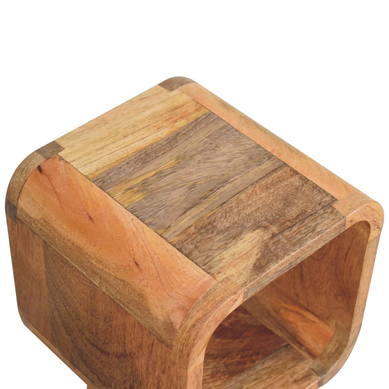Minimalist Extra Mini Open Curved Oak-ish Nightstand - Solid Mango Wood Bedside Table for Bedroom - product view 6...