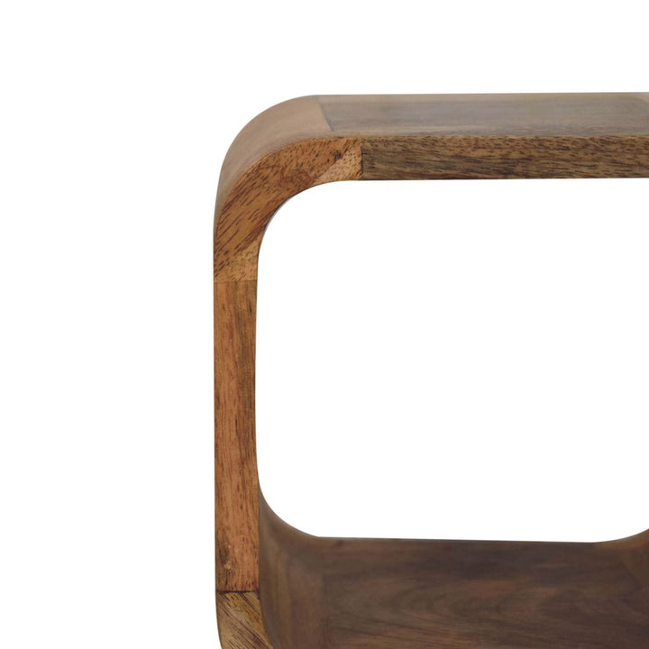 Minimalist Extra Mini Open Curved Oak-ish Nightstand - Solid Mango Wood Bedside Table for Bedroom - product view 5...