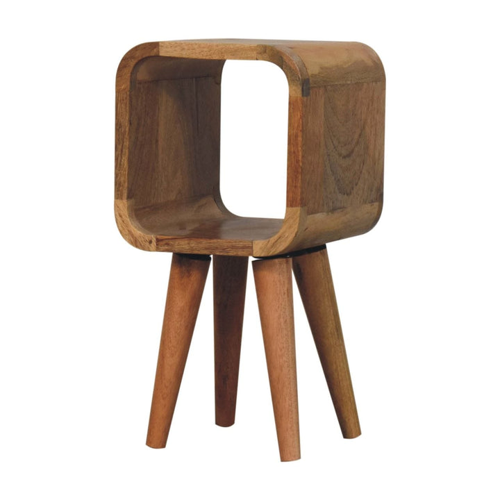 Minimalist Extra Mini Open Curved Oak-ish Nightstand - Solid Mango Wood Bedside Table for Bedroom - product view 4...