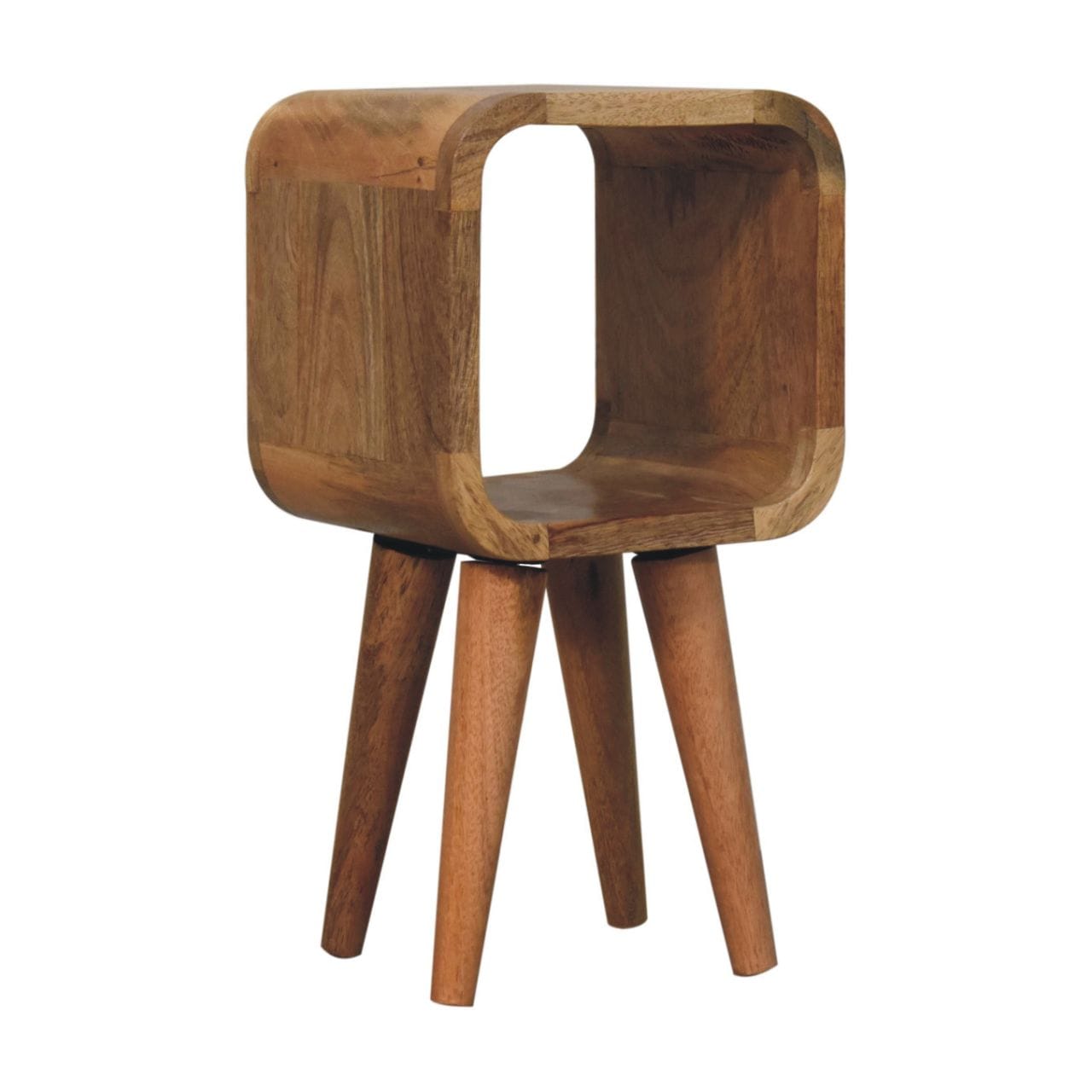 Minimalist Extra Mini Open Curved Oak-ish Nightstand - Solid Mango Wood Bedside Table for Bedroom - product view 3...