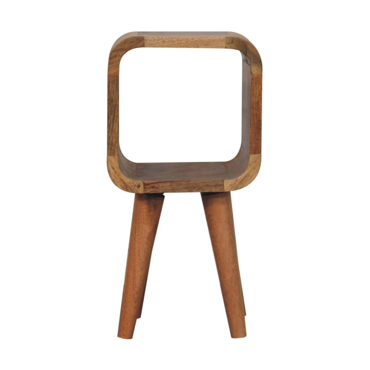 Minimalist Extra Mini Open Curved Oak-ish Nightstand - Solid Mango Wood Bedside Table for Bedroom - product view 2...