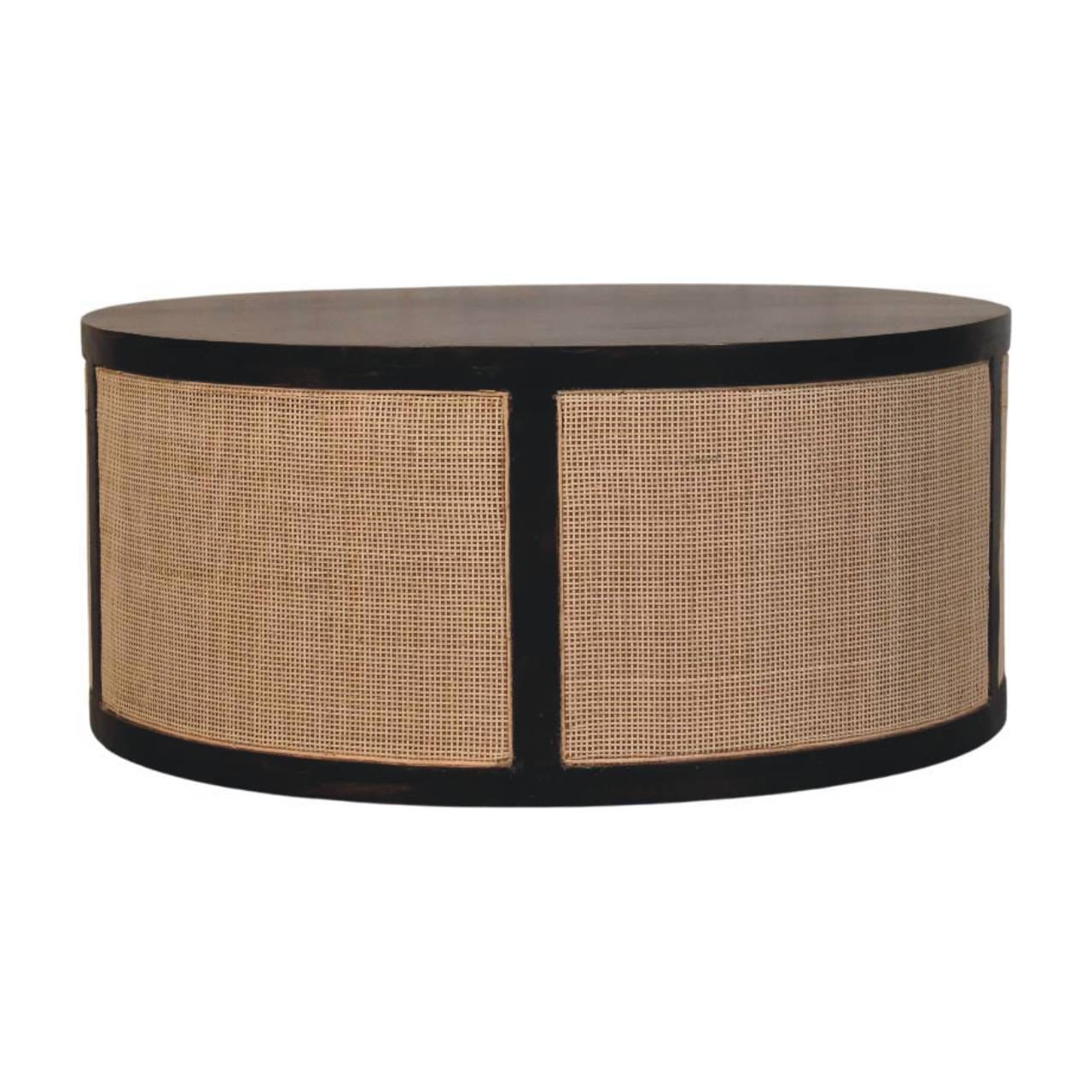Monaco Round Rattan Coffee Table - Solid Mango Wood Center Table for Living Room - product view 9 showing handcrafted...