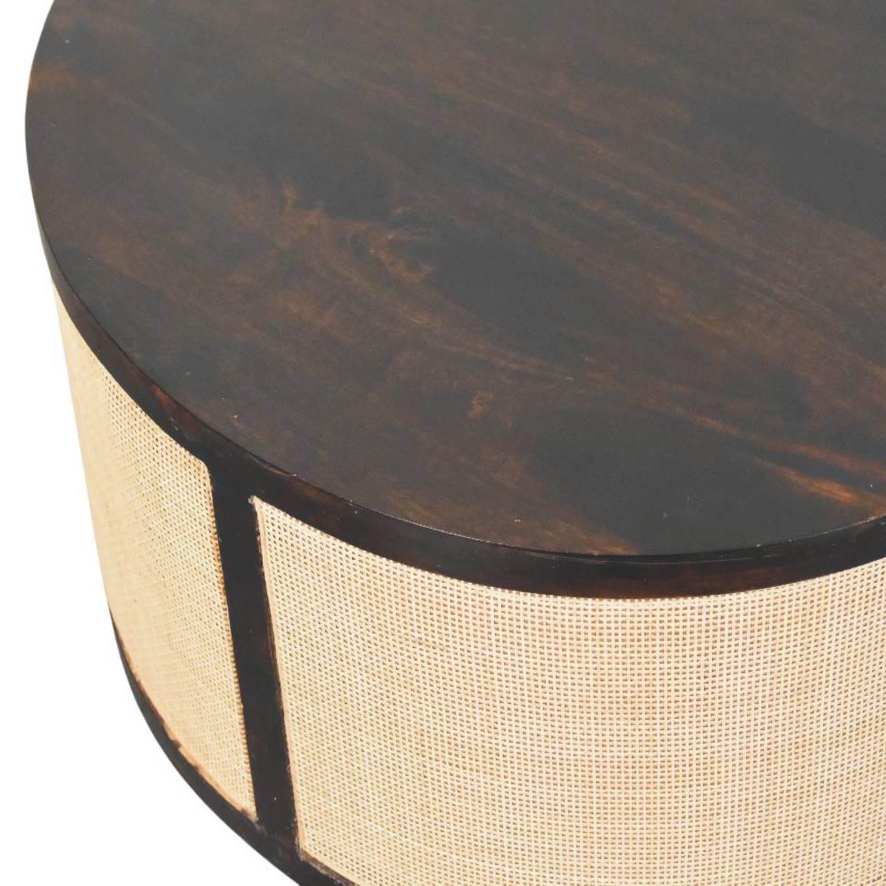 Monaco Round Rattan Coffee Table - Solid Mango Wood Center Table for Living Room - product view 5 showing handcrafted...