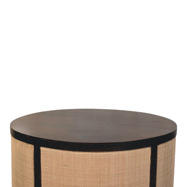 Monaco Round Rattan Coffee Table - Solid Mango Wood Center Table for Living Room - product view 4 showing handcrafted...