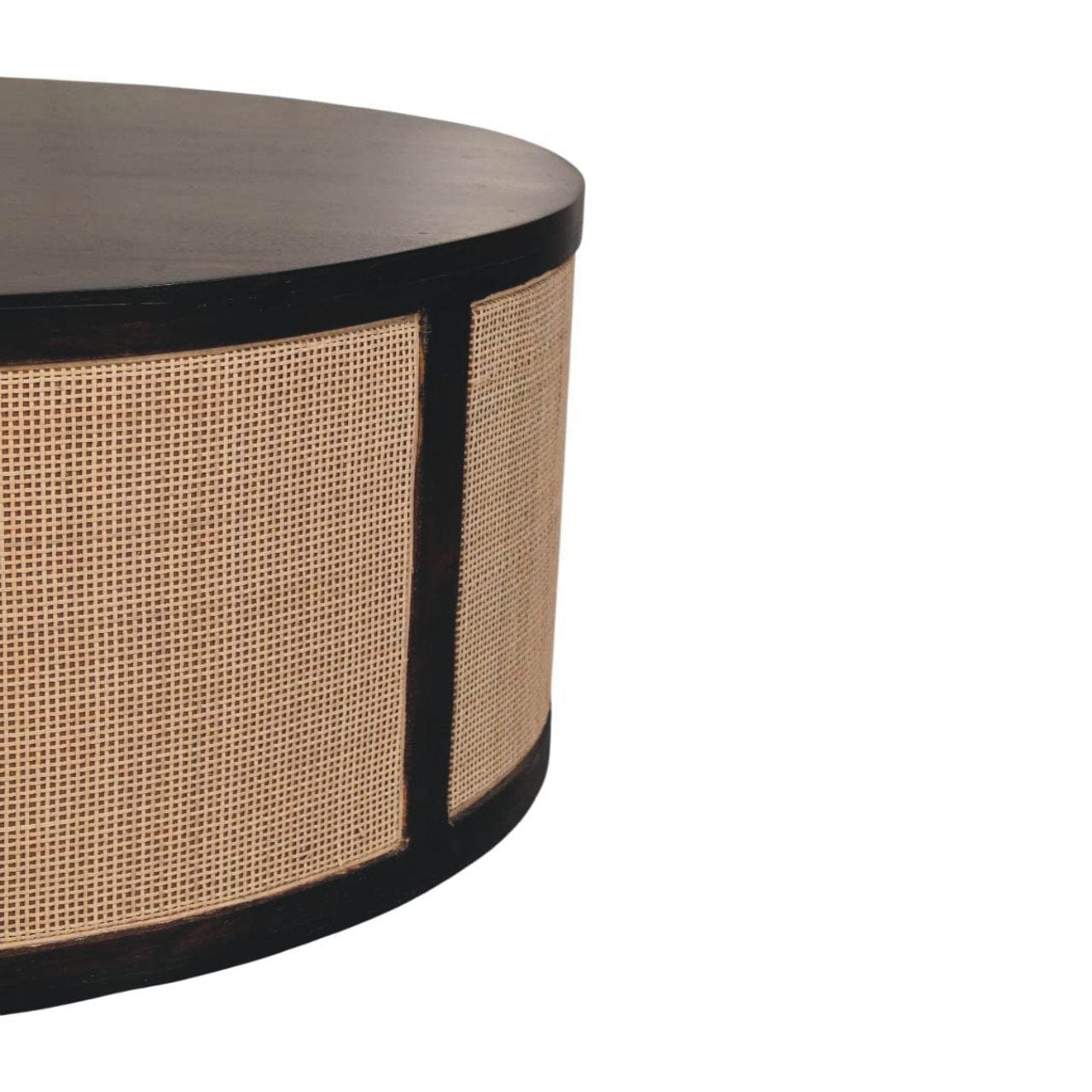 Monaco Round Rattan Coffee Table - Solid Mango Wood Center Table for Living Room - product view 3 showing handcrafted...