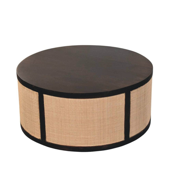 Monaco Round Rattan Coffee Table - Solid Mango Wood Center Table for Living Room - product view 2 showing handcrafted...
