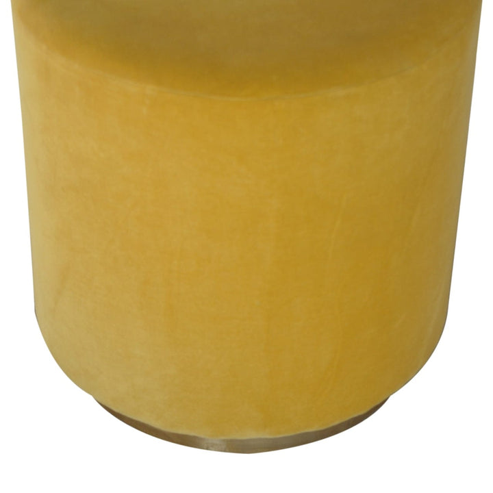Mustard In818 Velvet Footstool - Solid Mango Wood Accent Stool for Living Room - product view 8 showing handcrafted solid...