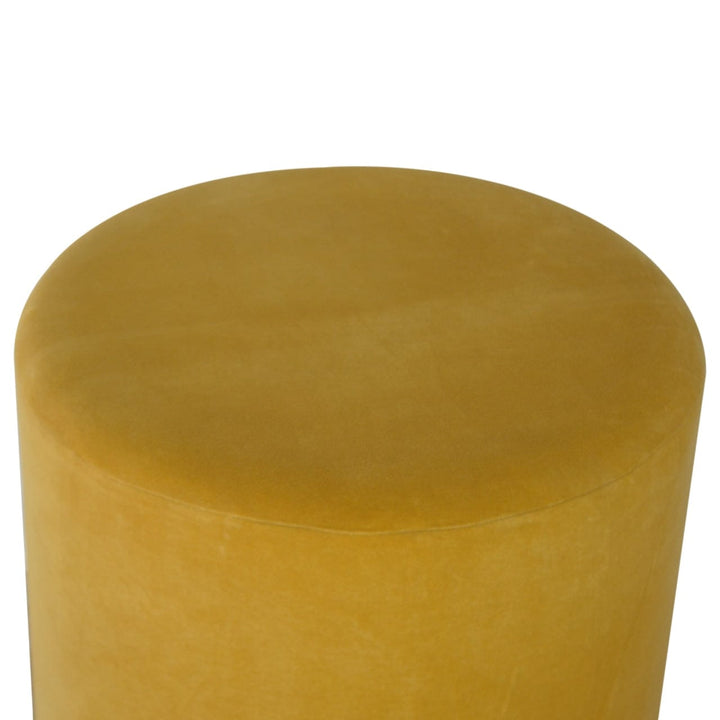 Mustard In818 Velvet Footstool - Solid Mango Wood Accent Stool for Living Room - product view 6 showing handcrafted solid...