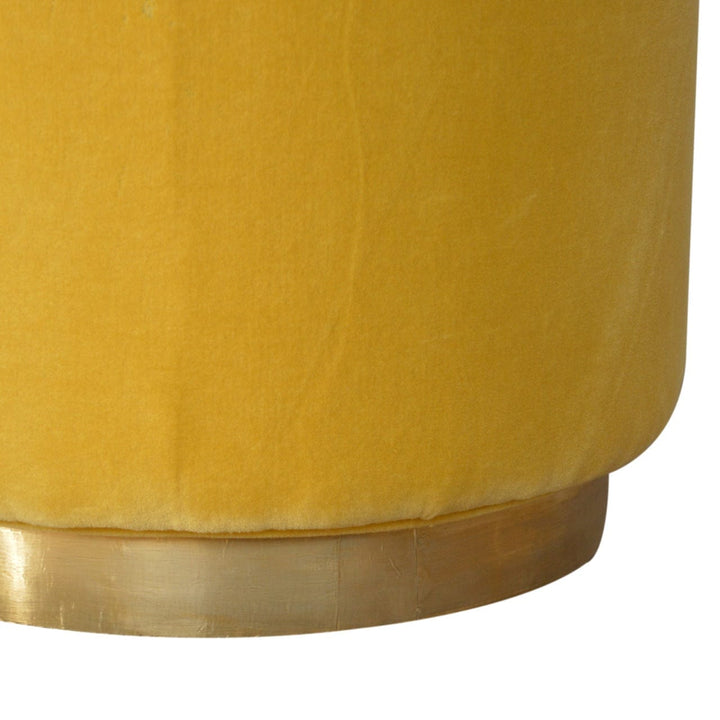 Mustard In818 Velvet Footstool - Solid Mango Wood Accent Stool for Living Room - product view 4 showing handcrafted solid...
