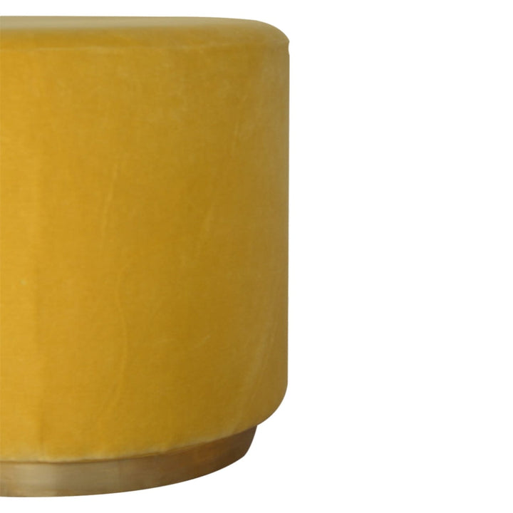 Mustard In818 Velvet Footstool - Solid Mango Wood Accent Stool for Living Room - product view 3 showing handcrafted solid...