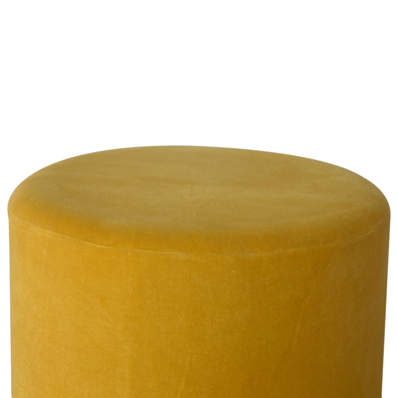 Mustard In818 Velvet Footstool - Solid Mango Wood Accent Stool for Living Room - product view 2 showing handcrafted solid...