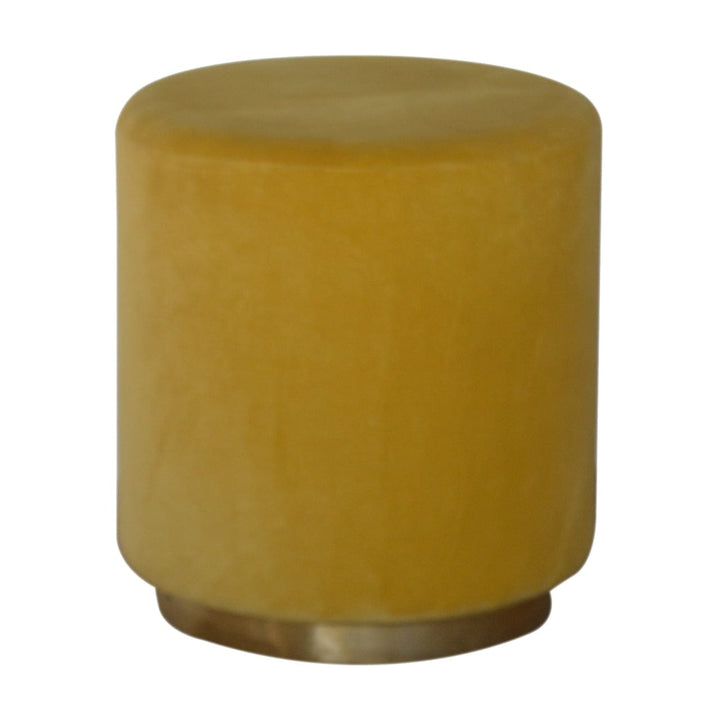 Mustard In818 Velvet Footstool - Solid Mango Wood Accent Stool for Living Room - main view showing handcrafted solid...