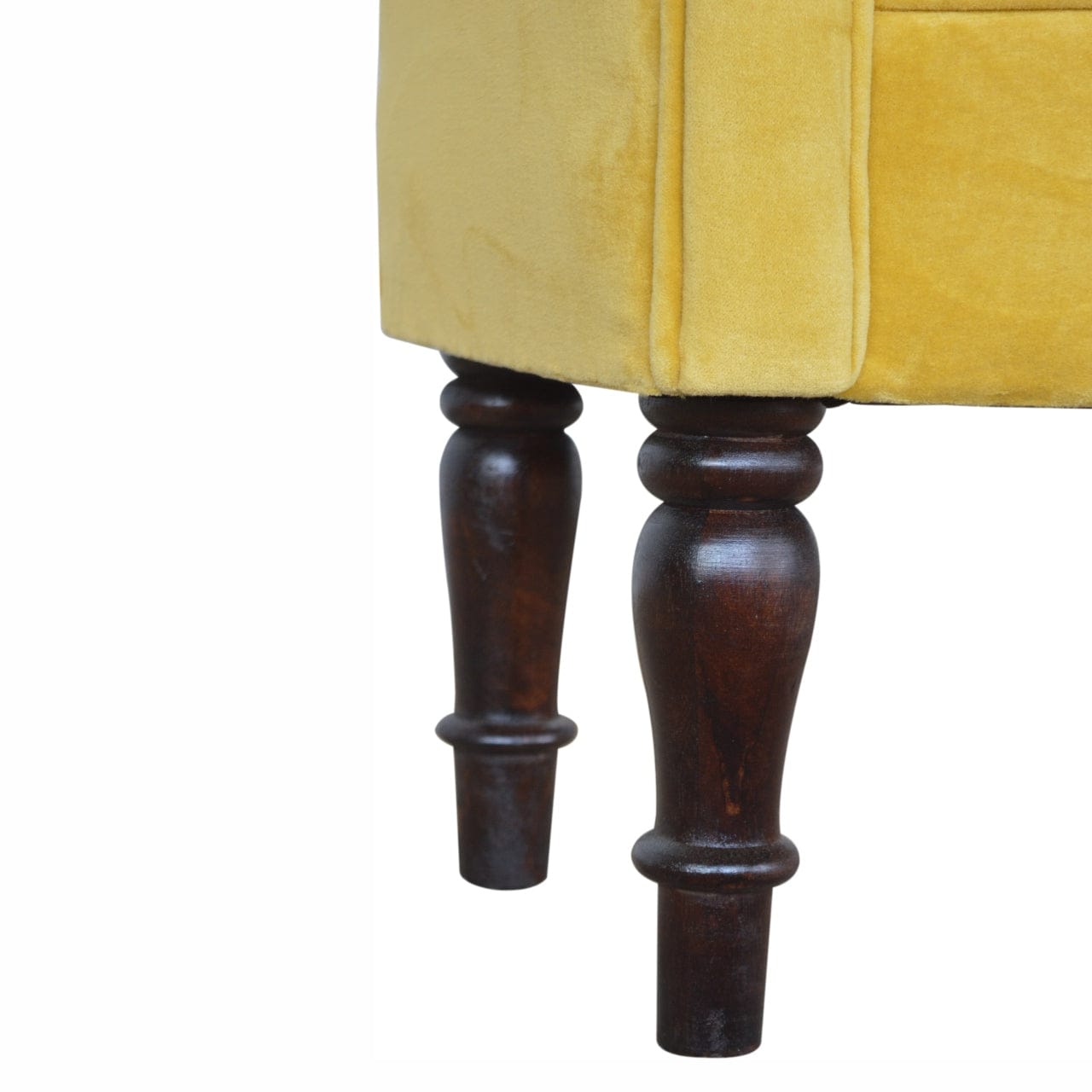 Mustard Mini Velvet Bench - Solid Mango Wood Seating Furniture for Entryway - product view 8 showing handcrafted solid...