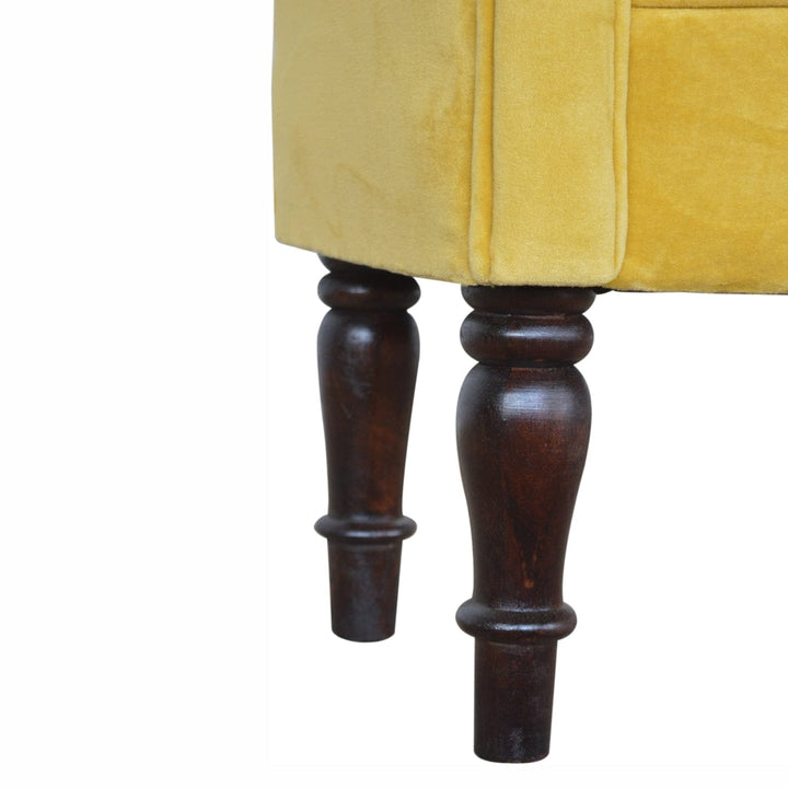 Mustard Mini Velvet Bench - Solid Mango Wood Seating Furniture for Entryway - product view 8 showing handcrafted solid...