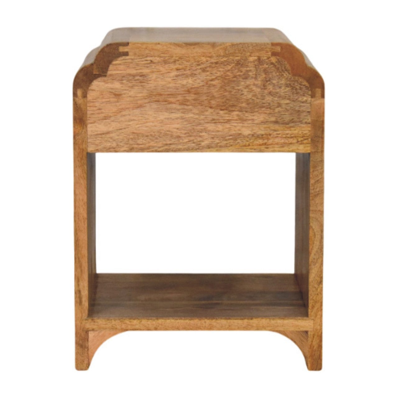 Newton Mini Oak-ish Nightstand - Solid Mango Wood Bedside Table for Bedroom - product view 9 showing handcrafted solid...