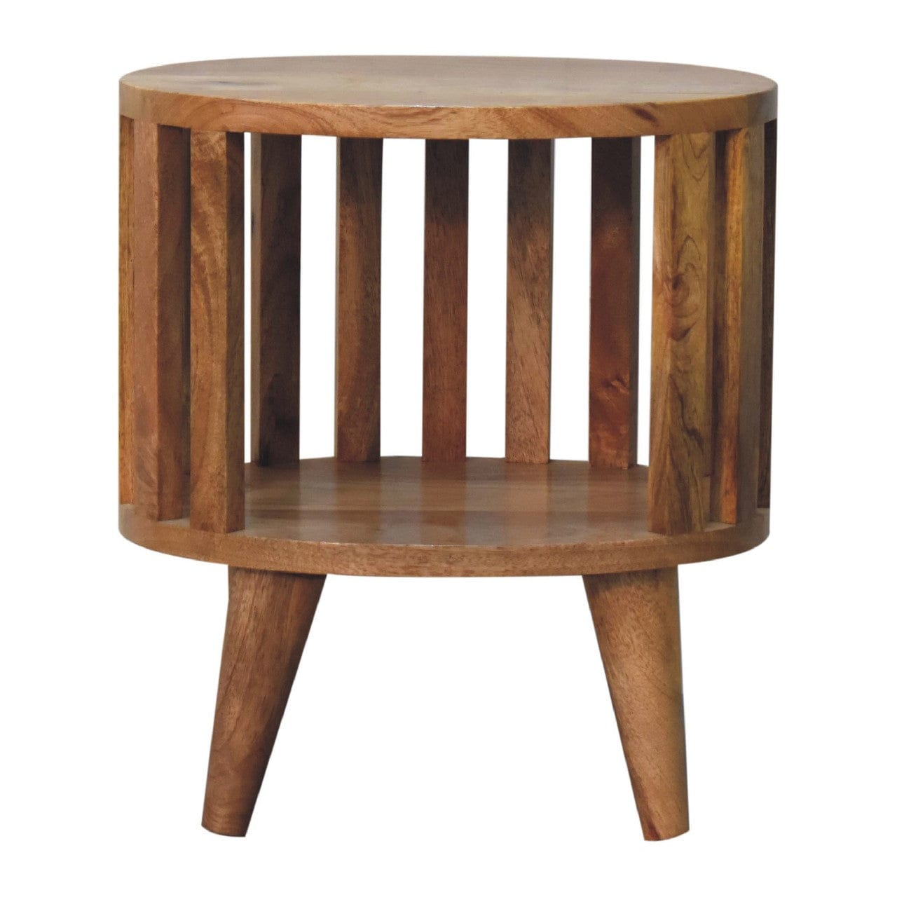Ariella Single Shelf Nightstand - Solid Mango Wood Bedside Table for Bedroom - product view 2 showing handcrafted solid...