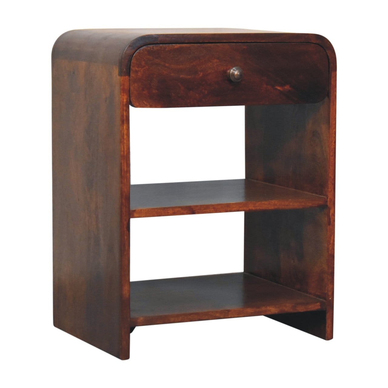 Aspen Open Nightstand - Solid Mango Wood Bedside Table for Bedroom - product view 4 showing handcrafted solid mango wood...