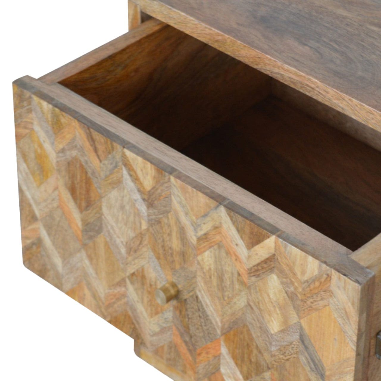 Assorted Oak-ish Nightstand - Solid Mango Wood Bedside Table for Bedroom - product view 6 showing handcrafted solid mango...