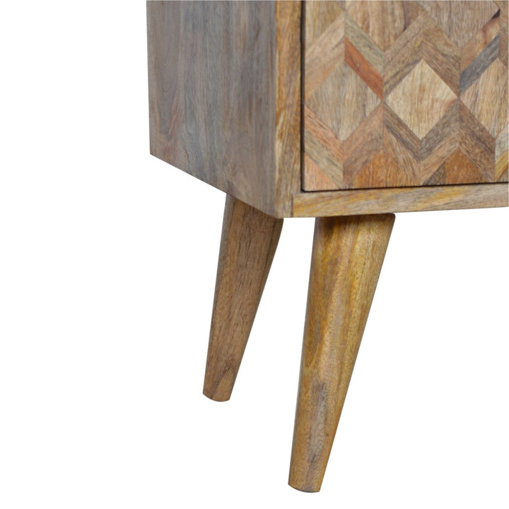 Assorted Oak-ish Nightstand - Solid Mango Wood Bedside Table for Bedroom - product view 5 showing handcrafted solid mango...