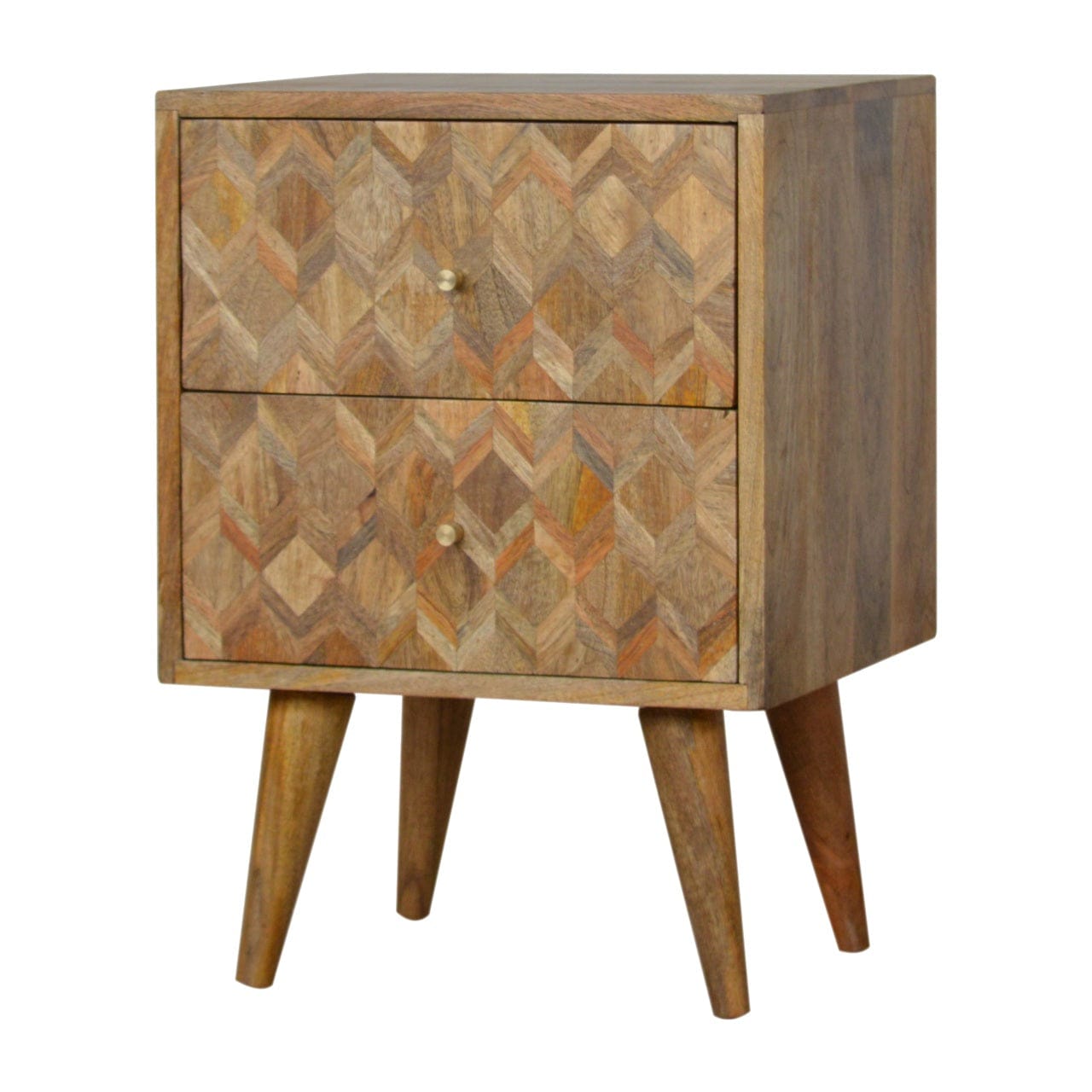 Assorted Oak-ish Nightstand - Solid Mango Wood Bedside Table for Bedroom - main view showing handcrafted solid mango wood...