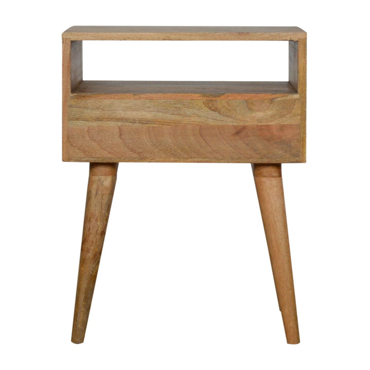Assorted Oak-ish Open Slot Nightstand - Solid Mango Wood Bedside Table for Bedroom - product view 8 showing handcrafted...