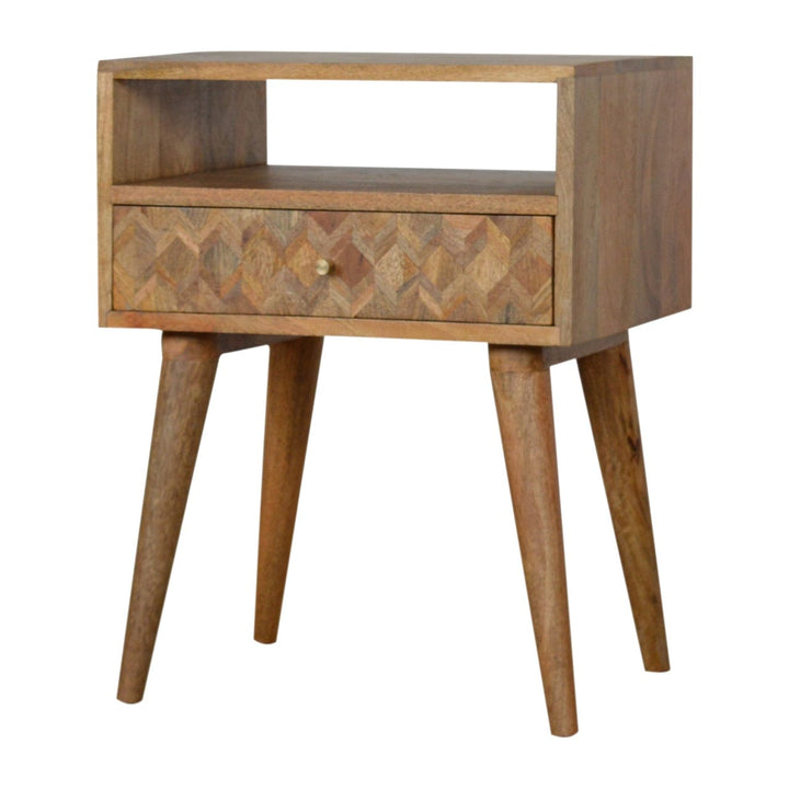 Assorted Oak-ish Open Slot Nightstand - Solid Mango Wood Bedside Table for Bedroom - product view 7 showing handcrafted...