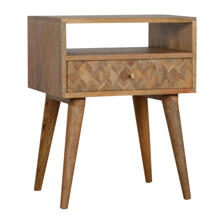 Assorted Oak-ish Open Slot Nightstand - Solid Mango Wood Bedside Table for Bedroom - product view 6 showing handcrafted...