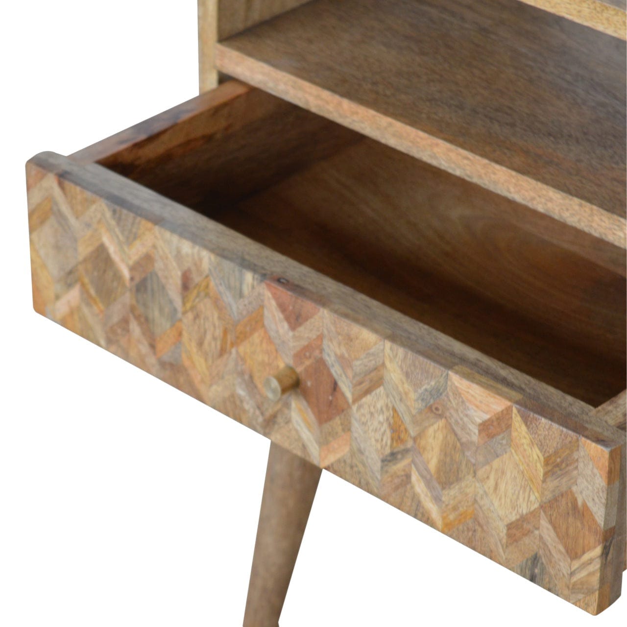 Assorted Oak-ish Open Slot Nightstand - Solid Mango Wood Bedside Table for Bedroom - product view 2 showing handcrafted...