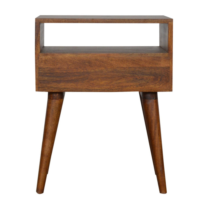Assorted Open Chestnut Nightstand - Solid Mango Wood Bedside Table for Bedroom - product view 8 showing handcrafted solid...