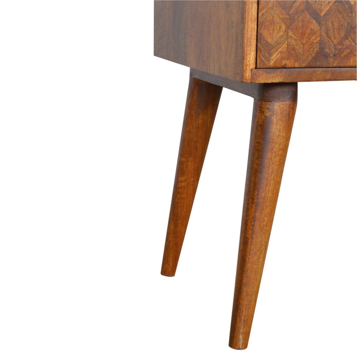 Assorted Open Chestnut Nightstand - Solid Mango Wood Bedside Table for Bedroom - product view 5 showing handcrafted solid...