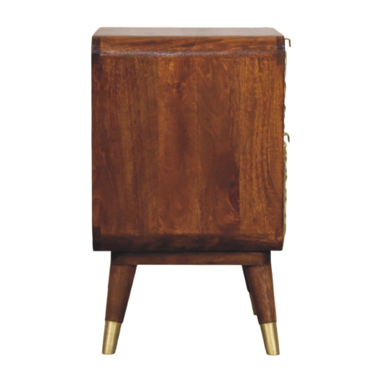Avora Brass Embossed 2 Drawer Chestnut Nightstand - Solid Mango Wood Bedside Table for Bedroom - product view 8 showing...