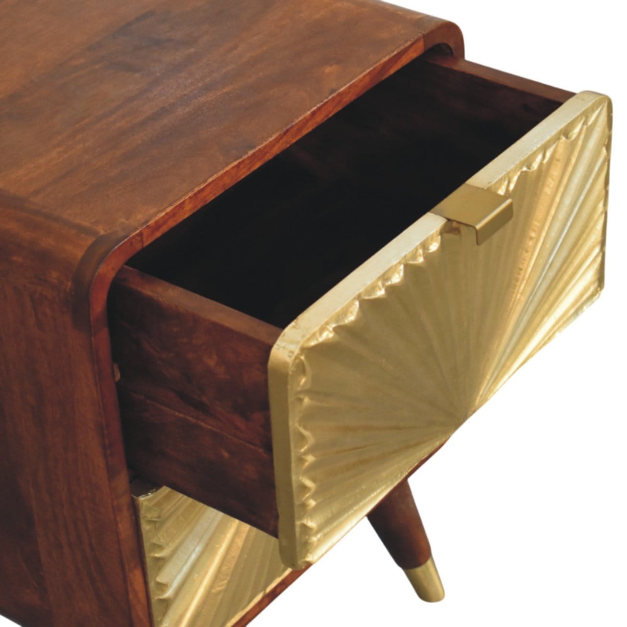 Avora Brass Embossed 2 Drawer Chestnut Nightstand - Solid Mango Wood Bedside Table for Bedroom - product view 6 showing...