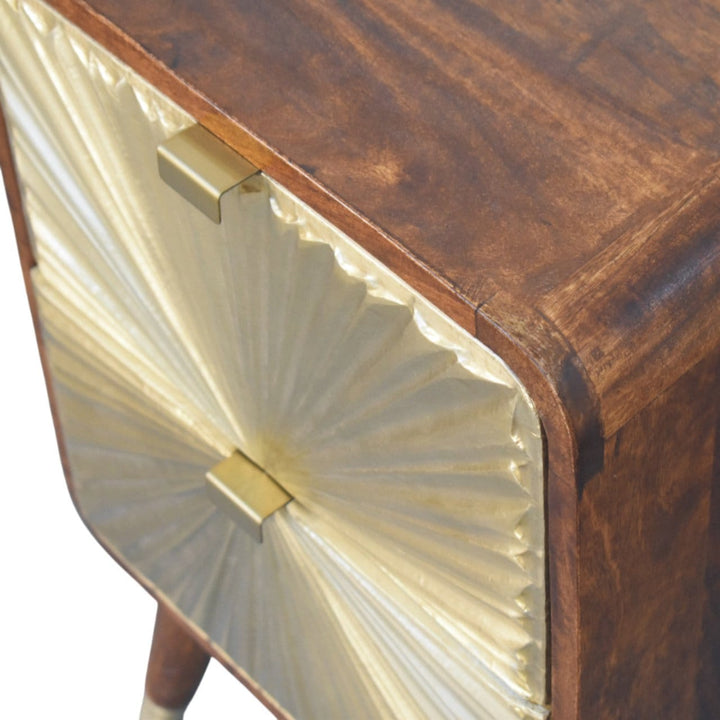 Avora Brass Embossed 2 Drawer Chestnut Nightstand - Solid Mango Wood Bedside Table for Bedroom - product view 5 showing...