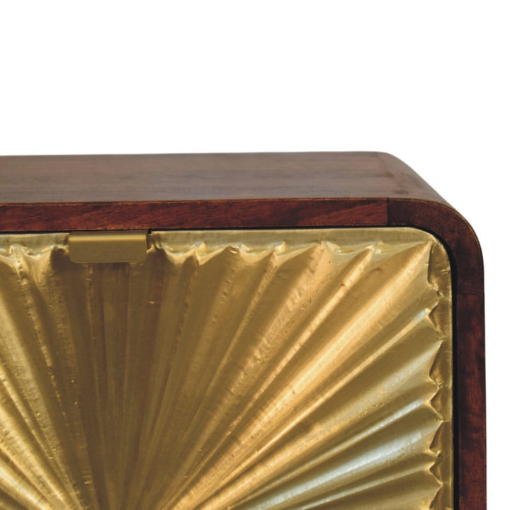 Avora Brass Embossed 2 Drawer Chestnut Nightstand - Solid Mango Wood Bedside Table for Bedroom - product view 4 showing...