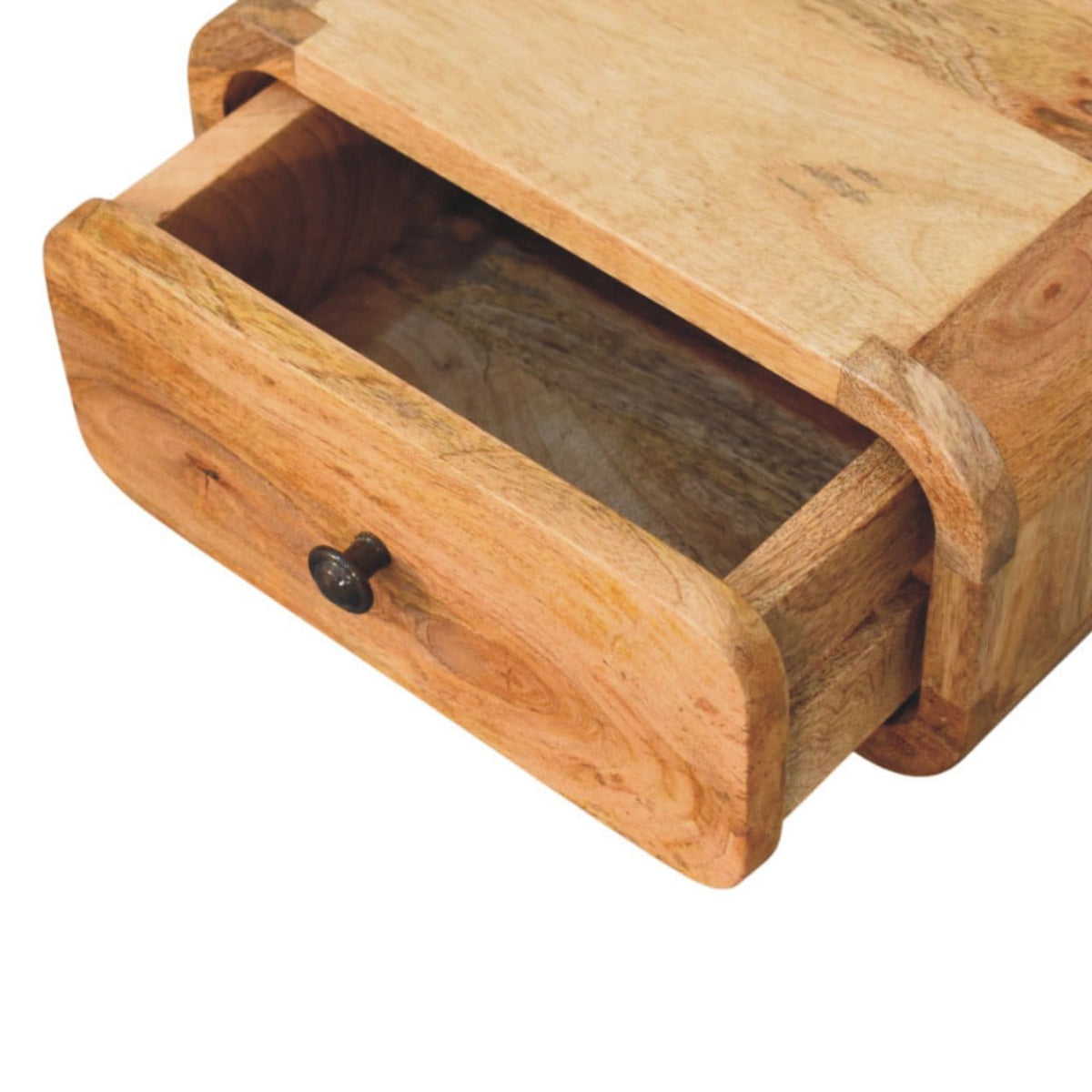 Avora Mini Wall-Mounted Oak-ish 1 Drawer Nightstand - Solid Mango Wood Bedside Table for Bedroom - product view 7 showing...