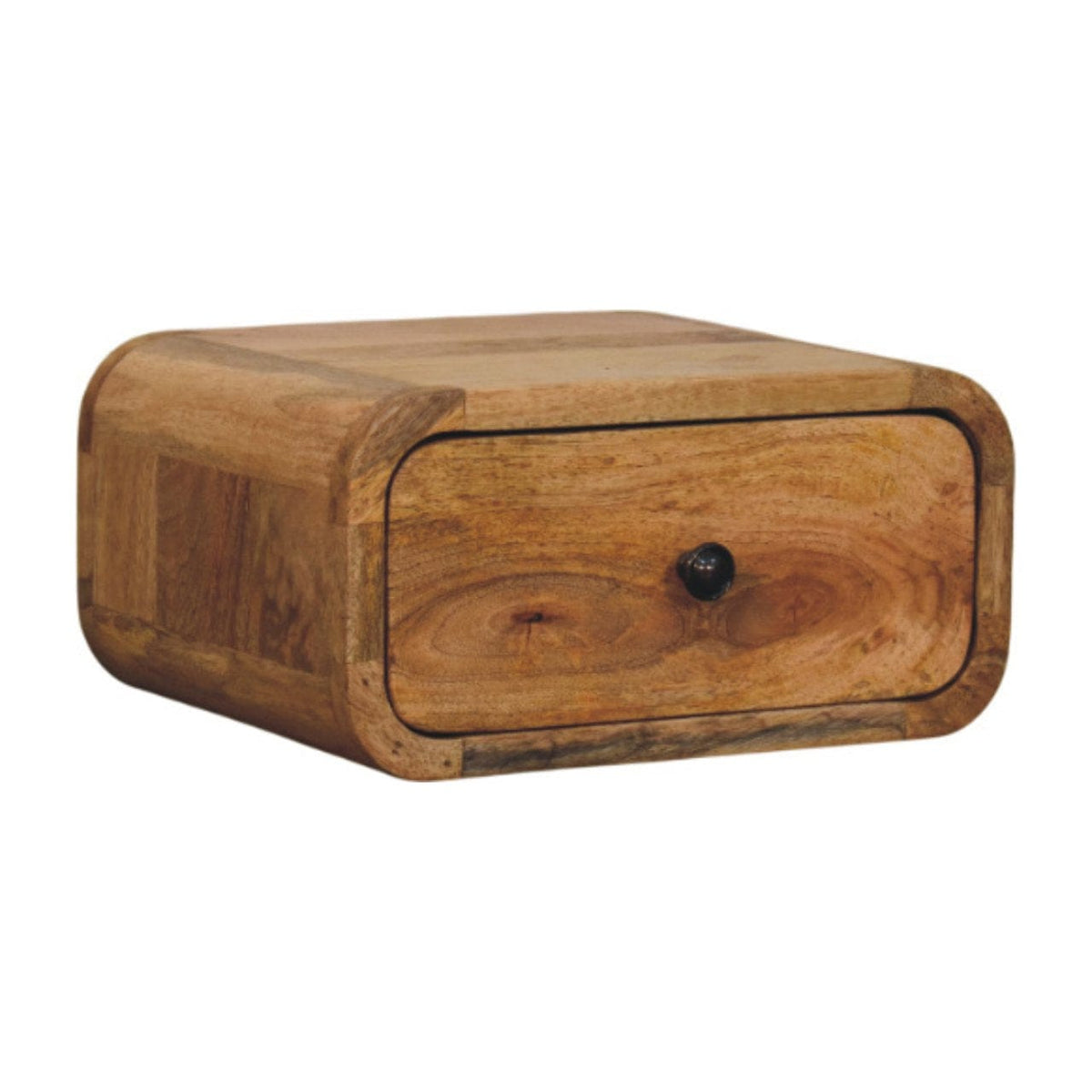 Avora Mini Wall-Mounted Oak-ish 1 Drawer Nightstand - Solid Mango Wood Bedside Table for Bedroom - product view 3 showing...