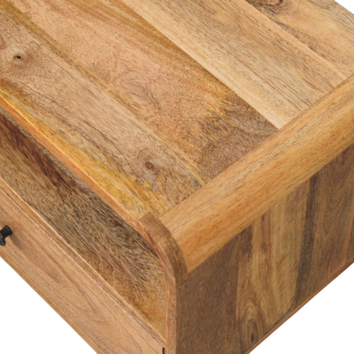 Avora Wall-Mounted Oak-ish Nightstand - Solid Mango Wood Bedside Table for Bedroom - product view 4 showing handcrafted...