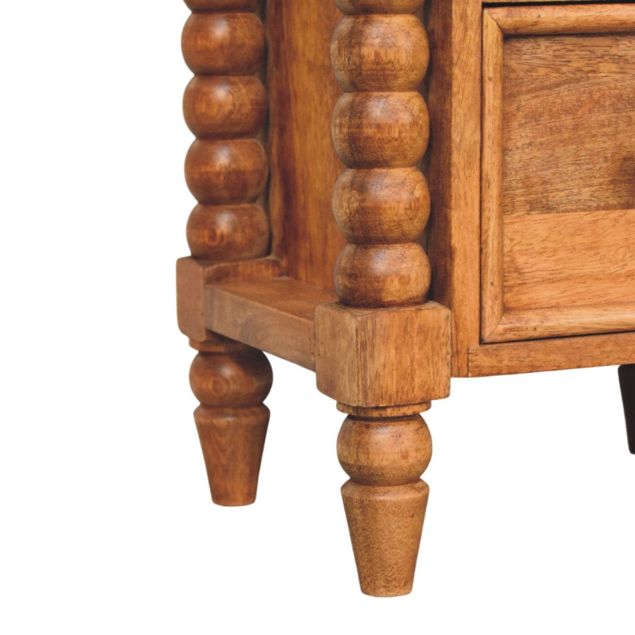 Barley Twist 2-Drawer Nightstand - Solid Mango Wood Bedside Table for Bedroom - product view 7 showing handcrafted solid...